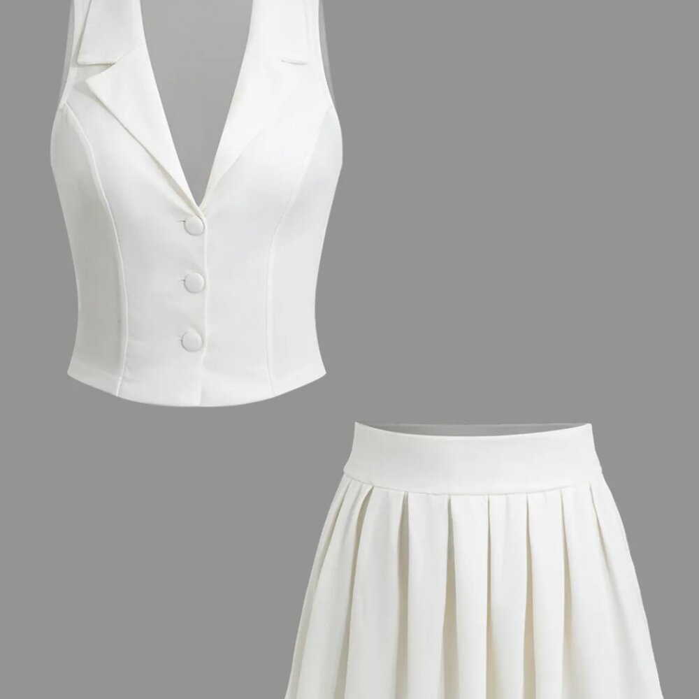White Mini Skater Skirt Set for Night Out - Picture 2 of 4
